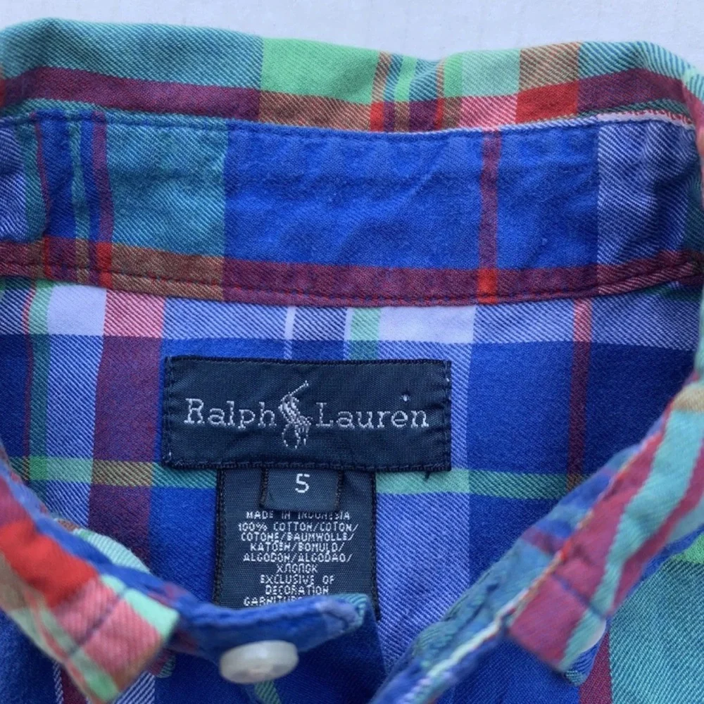 Ralph Lauren Boys Sz 5 Blue Multicolor Checked Button Down Long Sleeve Shirt